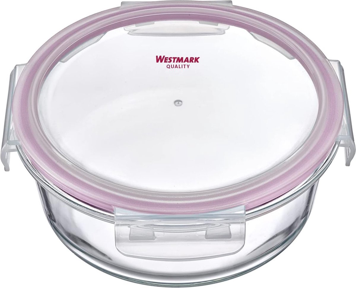 Glazen vershouddoos rond vulvolume: 650 ml magnetron- en ovenbestendig glas siliconen kunststof transparant rood