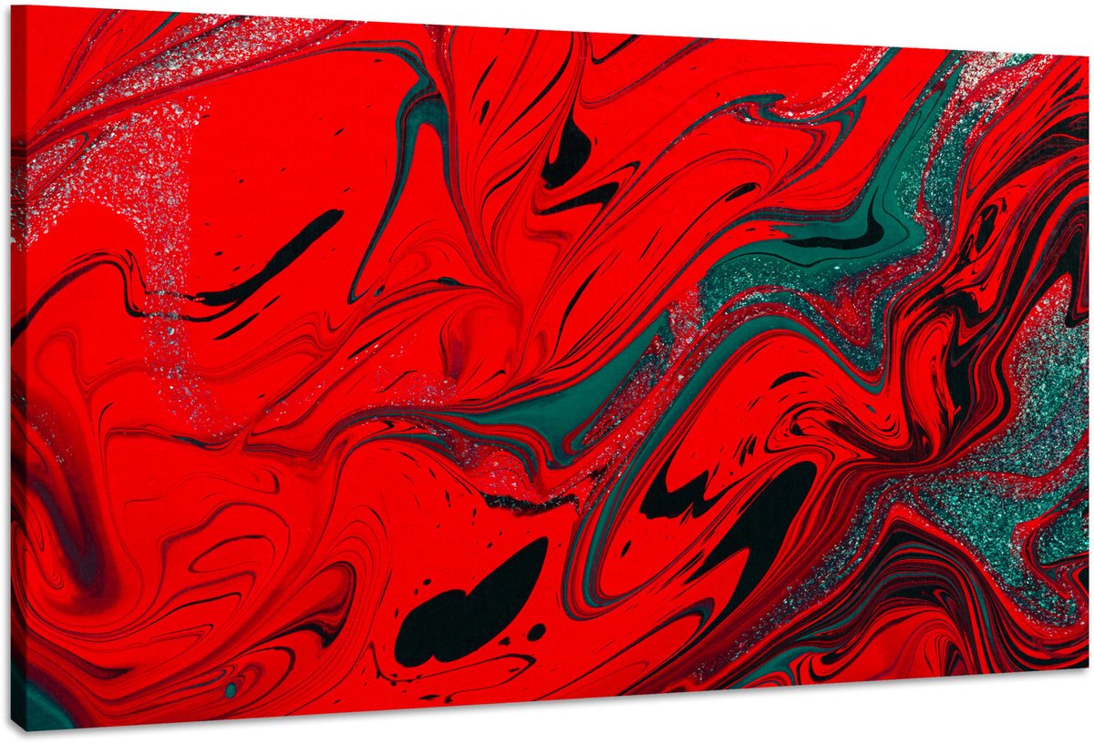 karo-art Schilderij - Abstract in Rood en Groen, Super scherpe print, 2 maten Multikleur
