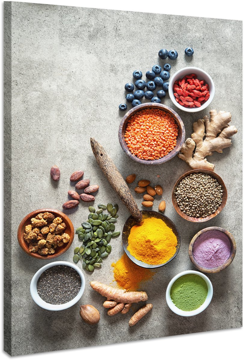 karo-art Schilderij - Superfoods, Voor de gezondheid, Premium Print Multikleur