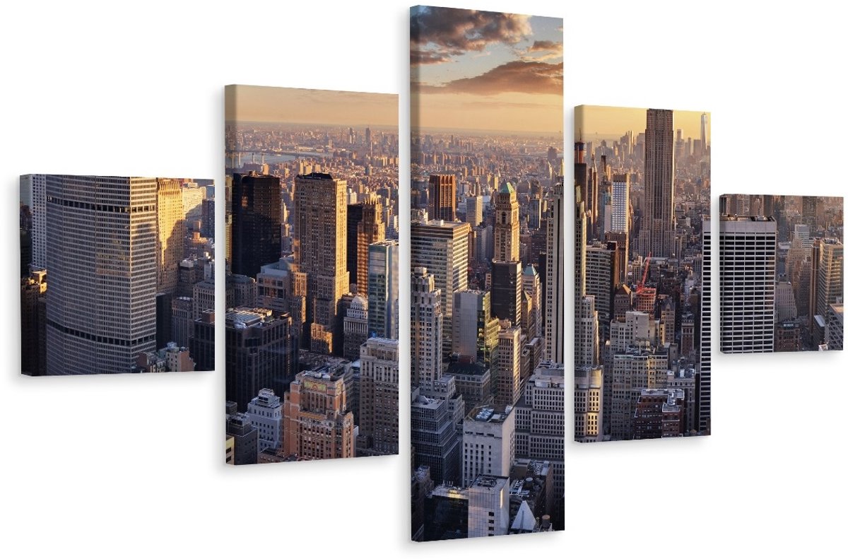 karo-art Schilderij - Uitzicht over New York, 3 maten, Premium Print Multikleur