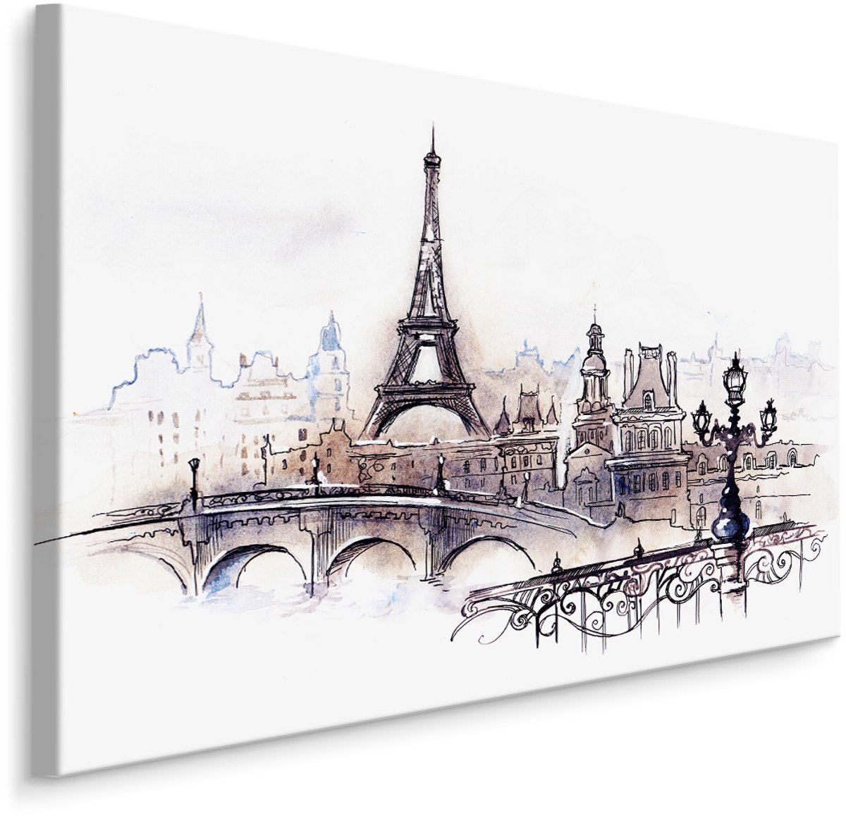 karo-art Schilderij - Prachtig Parijs ,Aquarel-look , Wanddecoratie , Premium print Multikleur