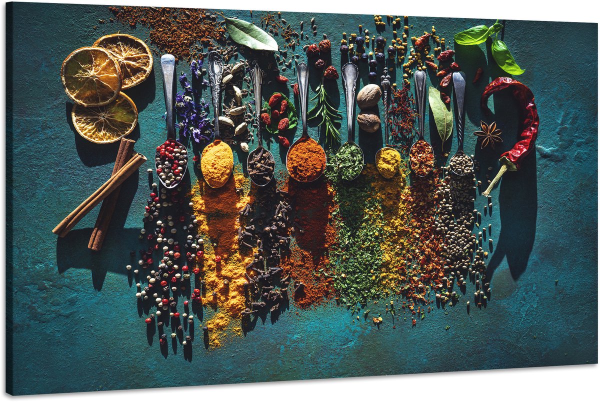karo-art Schilderij -Kruiden en Specerijen, 2 maten, Wanddecoratie Multikleur