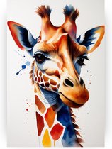 Giraffe in aquarel schilderij - Giraffe schilderijen glas - Glas schilderijen waterverf - Wanddecoratie industrieel - Schilderijen plexiglas - Muurkunst - 60 x 90 cm 5mm