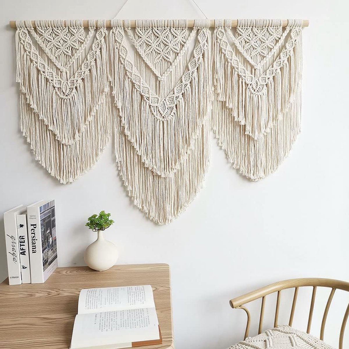 Macramé wandkleed kunst geweven tapijt boho deco chic huis decor appartement slaapzaal kamerdecoratie balkon decoratie wanddecoratie boho (H)