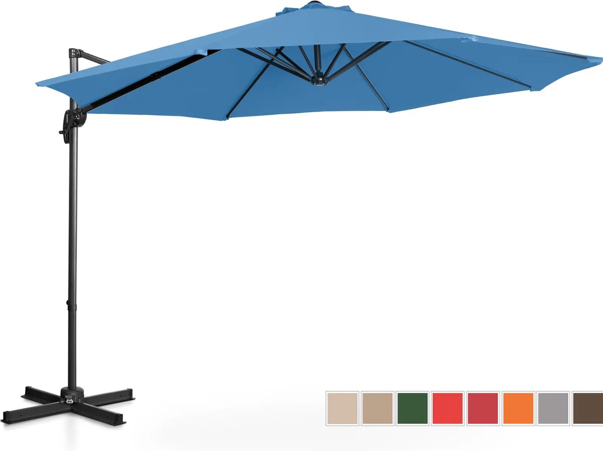 Uniprodo Parasol - Blauw - rond - Ø 300 cm - kantelbaar en draaibaar