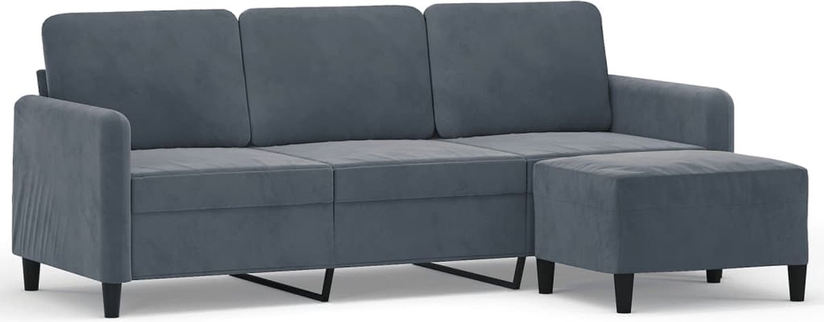 vidaXL Driezitsbank - met - voetenbank - 180 - cm - fluweel - donkergrijs