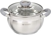 Roestvrijstalen kookpan | pastaatpan met glazen deksel | 16 cm 2 liter | vleespan soeppan braadpan | zilver