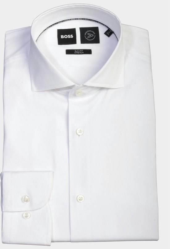 BOSS Hank slim fit overhemd - popeline - wit - Strijkvriendelijk - Boordmaat: 40