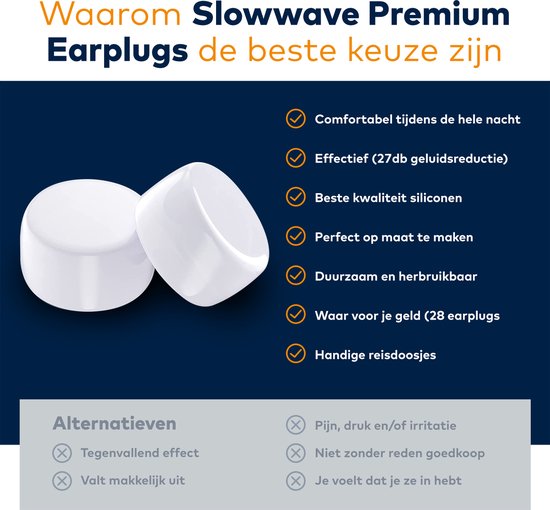 Slowwave Premium Earplugs - Siliconen oordopjes - Veruit de beste keuze (zie beschrijving) - Superieure oordopjes om te slapen - Ook geschikt voor werken, reizen, zwemmen, studeren, uitgaan etc. - Sluit volledig af: 'bubbel' van stilte - Slowwave
