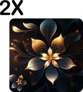 BWK Luxe Placemat - Zwart - Goud - Bloem - Set van 2 Placemats - 50x50 cm - 2 mm dik Vinyl - Anti Slip - Afneembaar