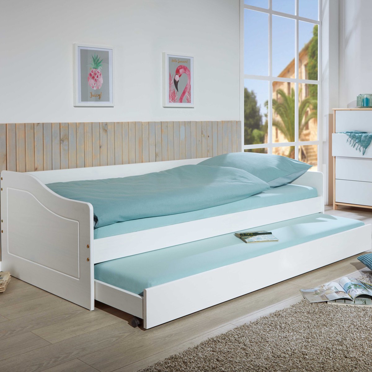 Interlink SAS Interlink - Uitschuifbed Leonie | 90 x 190 cm | 100% Melaminecoating | Parelwit - 90x190 - Wit