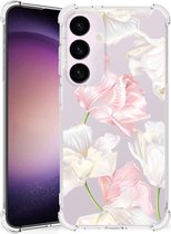 GSM Hoesje Geschikt voor Samsung Galaxy S24 Plus Leuk TPU Back Cover met transparante rand Mooie Bloemen