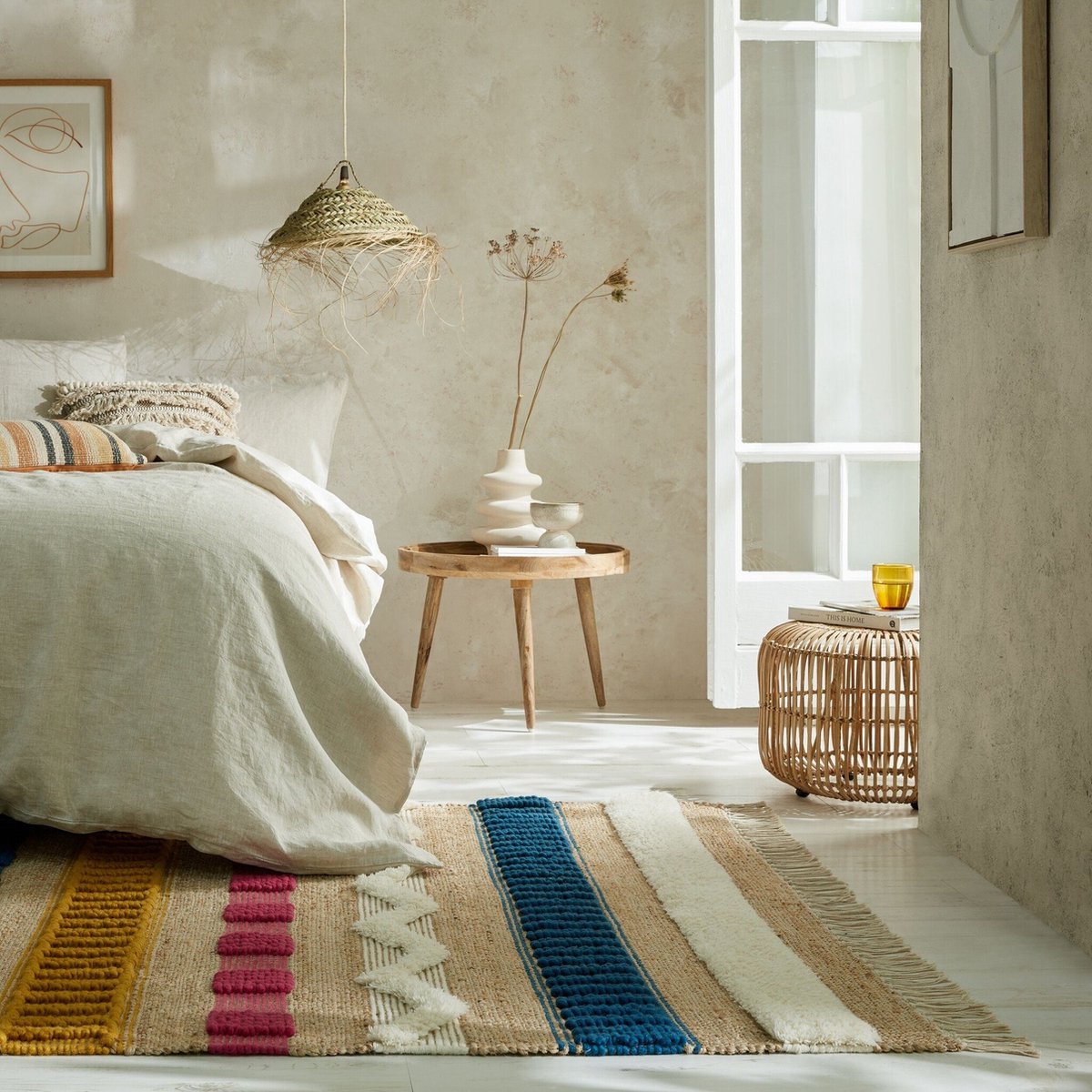 flycarpets Medina Modern Jute - Laagpolig Vloerkleed - Naturel / Multi - 120x170 cm