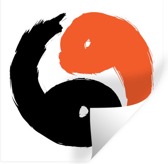 Muurstickers - Sticker Folie - Een illustratie van het Yin en Yang logo in zwarte en oranje kleuren - 30x30 cm - Plakfolie - Muurstickers Kinderkamer - Zelfklevend Behang - Zelfklevend behangpapier - Stickerfolie