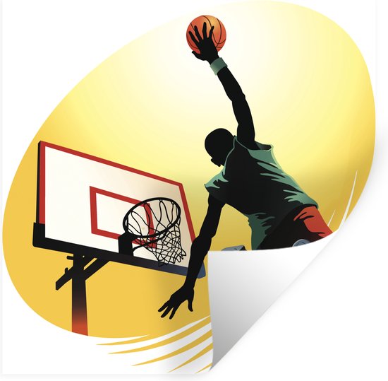 Muurstickers - Sticker Folie - Een basketbalspeler dunkt vanaf de zijkant in een illustratie - 30x30 cm - Plakfolie - Muurstickers Kinderkamer - Zelfklevend Behang - Zelfklevend behangpapier - Stickerfolie