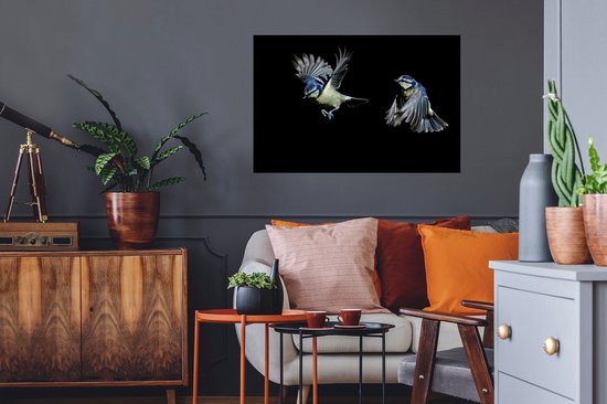 Muursticker Animaux sur fond noir - Moucherolles sur fond noir - 90x60 cm - film adhésif autocollant - sticker mural repositionnable