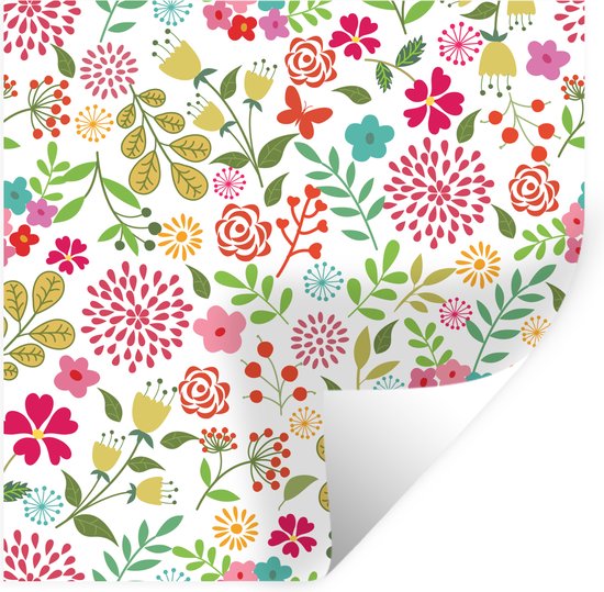 Muurstickers - Sticker Folie - Bloemen - Kleuren - Patronen - 100x100 cm - Plakfolie - Muurstickers Kinderkamer - Zelfklevend Behang XXL - Zelfklevend behangpapier - Stickerfolie