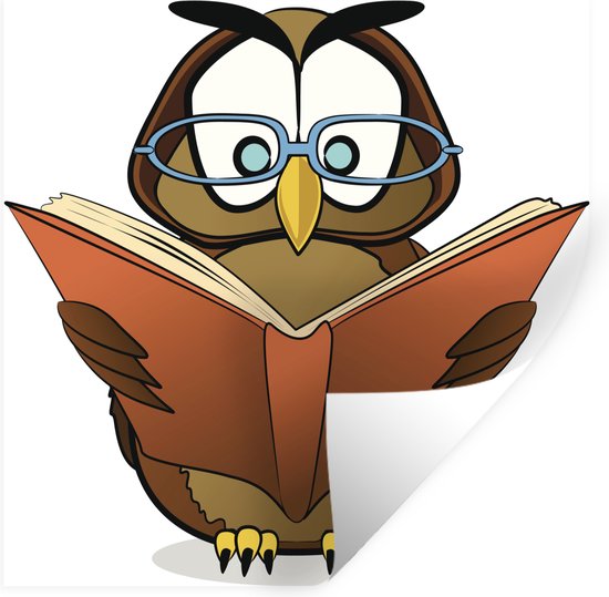 Foto: Muurstickers sticker folie een cartoonachtige illustratie van een wijze uil die een boek leest 80x80 cm plakfolie muurstickers kinderkamer zelfklevend behang zelfklevend behangpapier stickerfolie