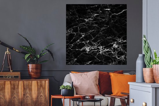 Stickers Stickers muraux - Marbre - Pierre - Zwart - Wit - 100x100 cm - Feuille adhésive XXL