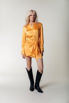 Colourful Rebel Mette Satin Wrap Dress Dames - Jurk - Oranje - Maat XS