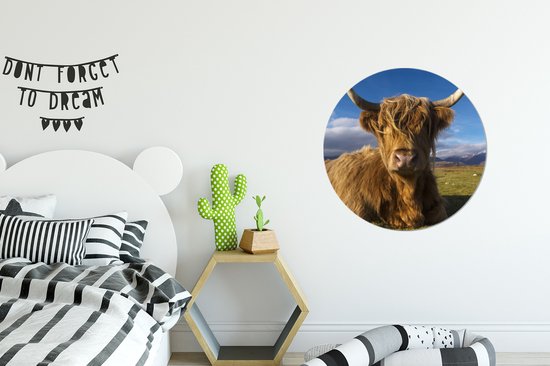 WallCircle - Stickers muraux muraux - Cercle de papier peint - Highlander écossais - Animaux - Herbe - 50x50 cm - Cercle mural - Autocollant - Autocollant de papier peint rond