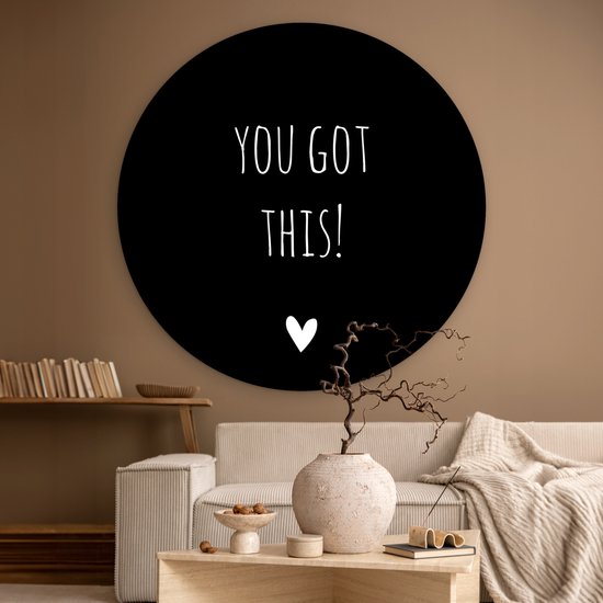 Wall Circle - Wall Circle Indoor - Citation en anglais Vous avez compris ! avec un coeur sur fond noir - 140x140 cm - Décoration murale - Peintures ronds