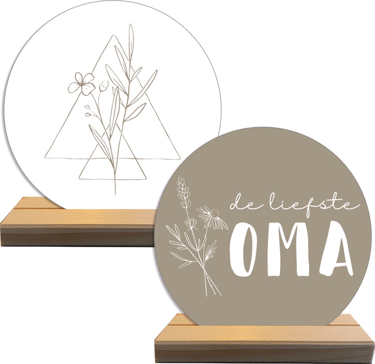 Label2X - Wensmomentje De liefste Oma Bloem - Grijs/Wit - 15cm