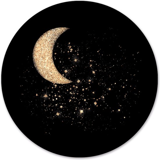 Label2X - Muurcirkel gold moon - Ø 80 cm - Forex - Multicolor - Wandcirkel - Rond Schilderij - Muurdecoratie Cirkel - Wandecoratie rond - Decoratie voor woonkamer of slaapkamer
