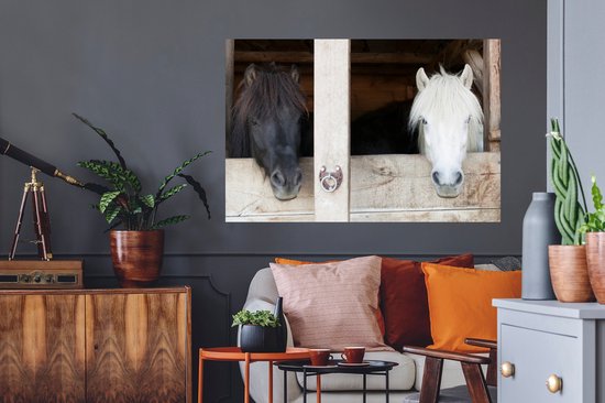 Sticker Muursticker Paarden - Installation Paarden - 120x80 cm - film adhésif autocollant - sticker mural repositionnable