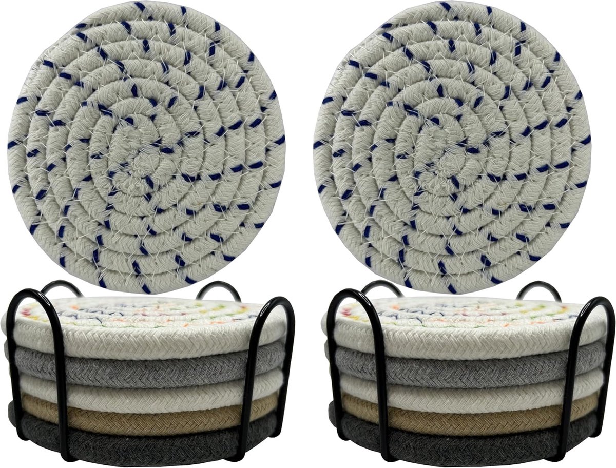 Lot De 4 Dessous De Verre Ronds En Coton Faits à La Main Pour