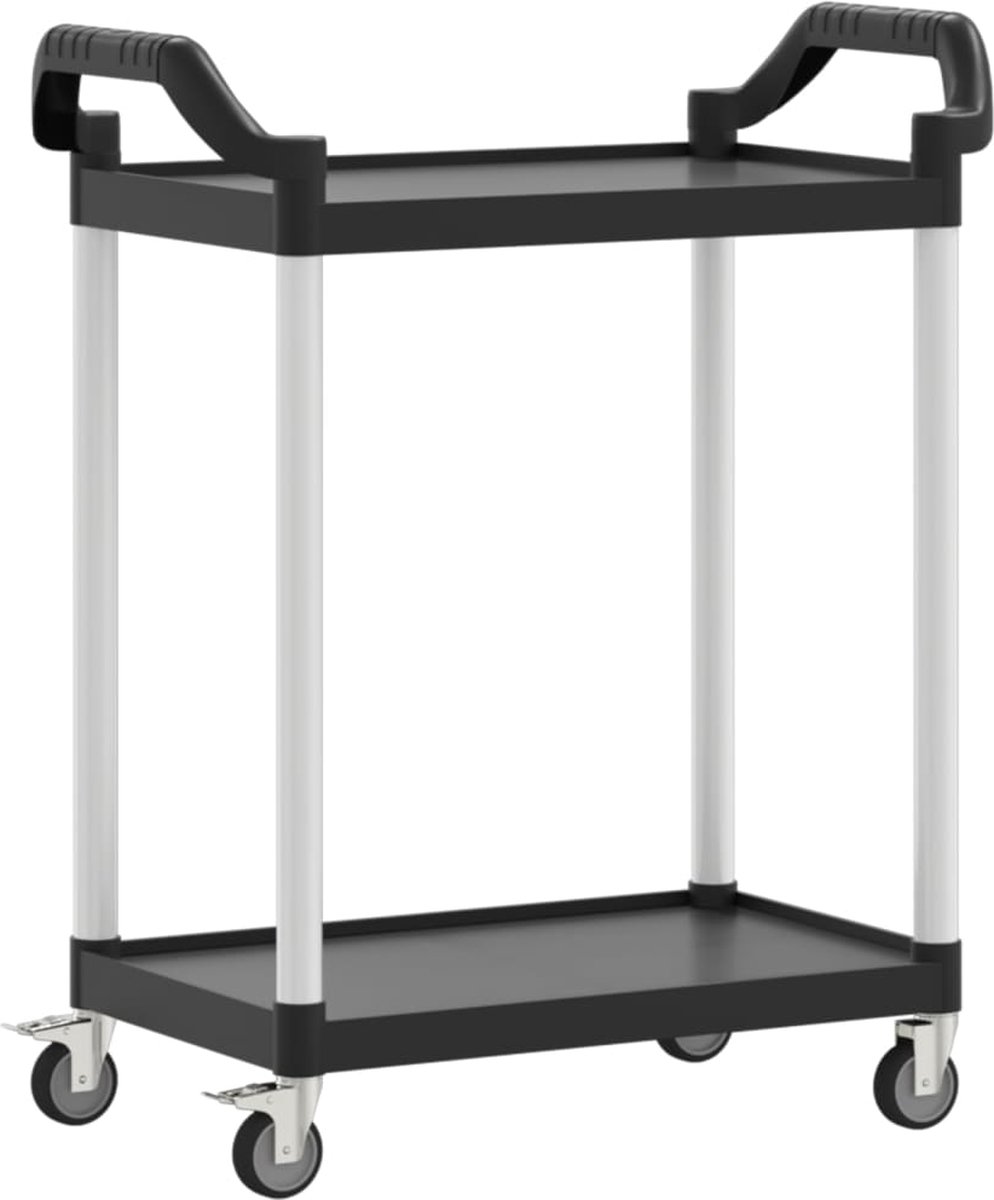 vidaXL Trolley 2-laags 81x41x92 cm aluminium zwart