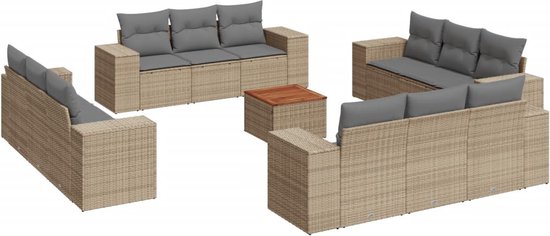 Foto: Vidaxl 13 delige loungeset met kussens poly rattan beige