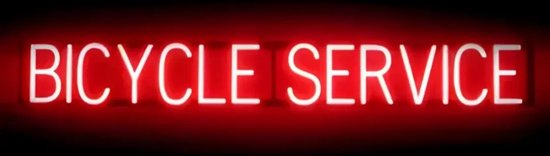 BICYCLE SERVICE - Lichtreclame Neon LED bord verlicht | SpellBrite | 126 x 16 cm | 6 Dimstanden - 8 Lichtanimaties | Reclamebord neon verlichting