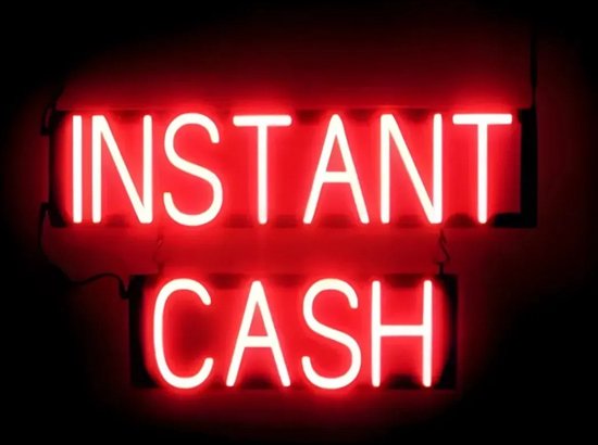 INSTANT CASH - Lichtreclame Neon LED bord verlicht | SpellBrite | 66 x 38 cm | 6 Dimstanden - 8 Lichtanimaties | Reclamebord neon verlichting