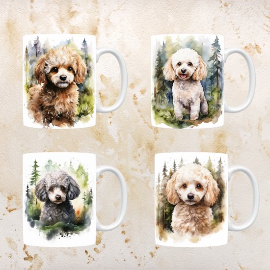 Lot de 4 tasses caniche jouet, vaisselle pour les amoureux des chiens, chien, tasse à thé, tasse, sac à café, café, cadeau, mère, grand-mère, décoration de Pâques, Noël, anniversaire