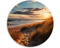 WallCircle® Wandcirkel 60x60 cm - Muurcirkel Strand - Zonsondergang - Duinen - Zee - Zand - Eiland - Muurdecoratie cirkel woonkamer - Wanddecoratie slaapkamer - Kamer decoratie accessoires - Ronde schilderijen - Woonaccessoires