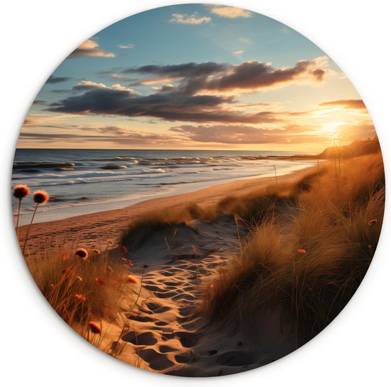WallCircle® Wandcirkel 60x60 cm - Muurcirkel Strand - Zonsondergang - Duinen - Zee - Zand - Eiland - Muurdecoratie cirkel woonkamer - Wanddecoratie slaapkamer - Kamer decoratie accessoires - Ronde schilderijen - Woonaccessoires