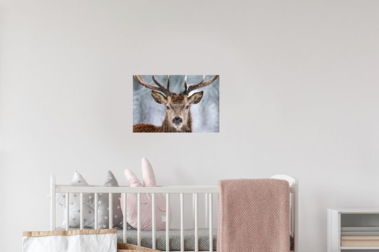 Stickers muraux - Cerf - Bois - Neige - 30x20 cm - Film adhésif