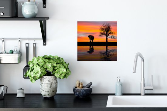 Stickers Stickers muraux - Éléphant et coucher de soleil - 30x30 cm - Feuille adhésive