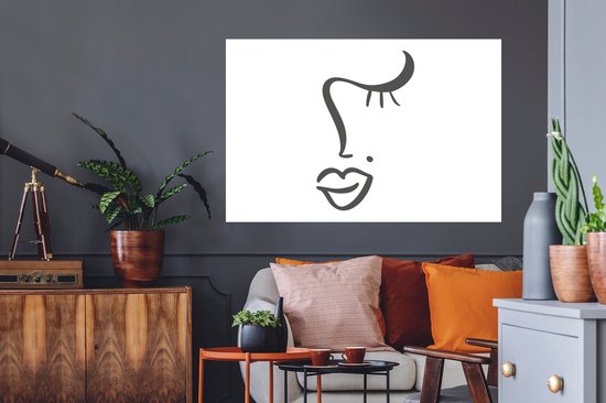 Stickers Stickers muraux - Visage - Abstrait - Zwart - Wit - 120x80 cm - Feuille adhésive