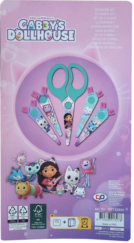 DreamWorks Gabby's Dollhouse - Scharenset - 5 opzetstukken - kartelschaar - kinderschaar - knutselen - creatief - 5+ - Gabby's Dollhouse