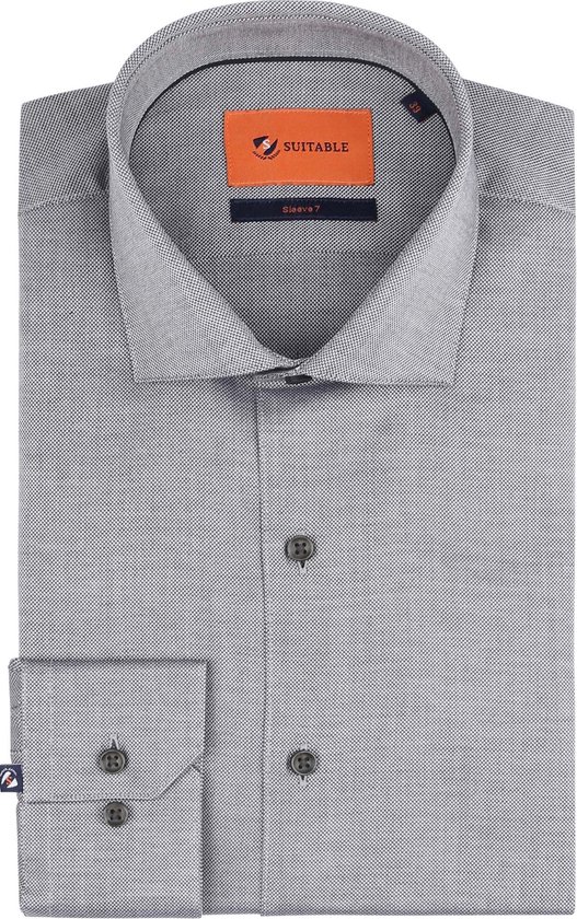 Suitable - Overhemd Extra Lange Mouwen Dobby Point Grijs - Heren - Maat 40 - Slim-fit