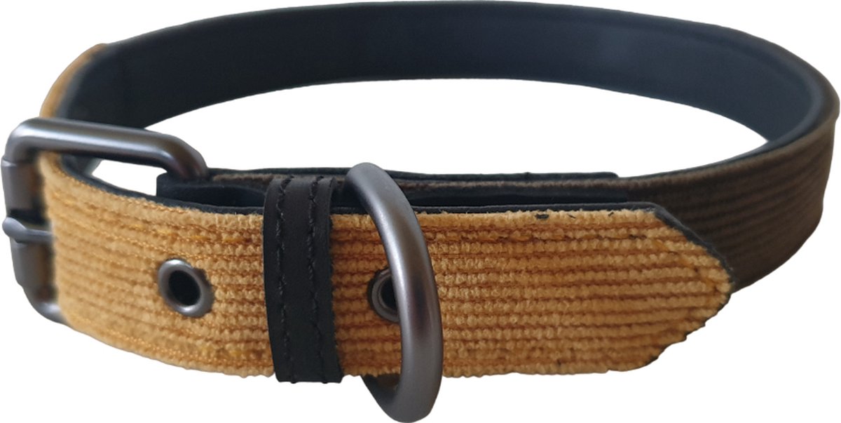 51 Degrees North Milano Hondenhalsband - Corduroy - Kaki / Oker - Breedte: 25 mm - Nekomtrek: 45 - 54 cm (GELIEVE ALVORENS BESTELLEN OPMETEN)