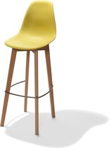 Tabouret de bar empilable Keeve jaune, structure en bois de bouleau et assise en plastique - LOT DE 4