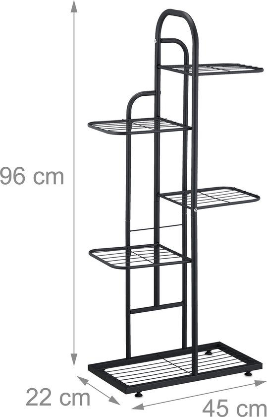 Relaxdays Planten Etagère Relaxdays Plantenstandaard 8 Etages - Zwart Metalen Rek, 142x45x22 Cm, Voor Binnen En Beschut Buiten 142 Cm Hoge Plantenrek