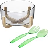 Secret de Gourmet Saladekom/serveerschaal - glas - plastic slacouvert groen - Dia 24 cm