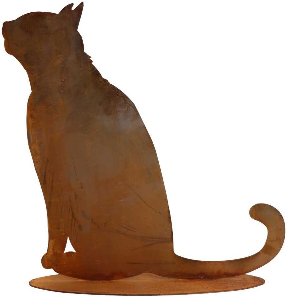 Rostikal - Roestmetalen Kat Zittend en Omhoog Kijkend – Handgemaakt Tuinbeeld met Patina 35 cm
