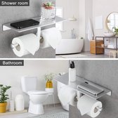 Toiletrolhouder Wandmontage Dubbel Toiletpapierhouder met Plank WC Rolhouder Zonder Boren Zelfklevend Papierrolhouder Aluminium Lijm- en Schroefinstallatie voor Badkamer (Zilver)