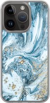 Casimoda® hoesje - Geschikt voor iPhone 13 Pro - Marble Sea - 2-in-1 case - Schokbestendig - Marble design - Verhoogde randen - Blauw, Transparant
