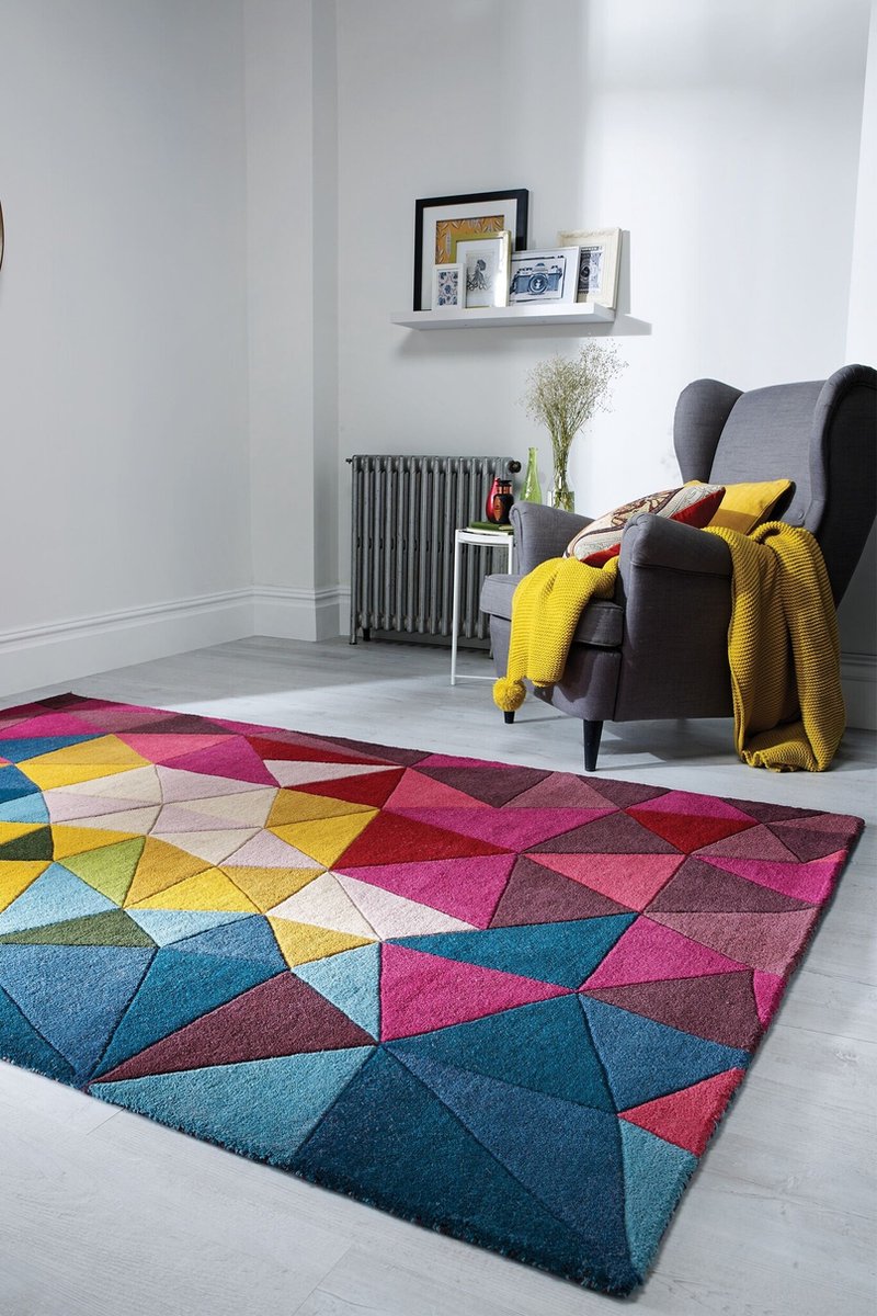 flycarpets Falmouth Modern Laagpolig - 100% Wol - Geo Vloerkleed - Multi - 200x290 cm